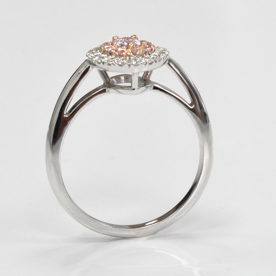 Pear Shape Faint pink diamond double halo ring