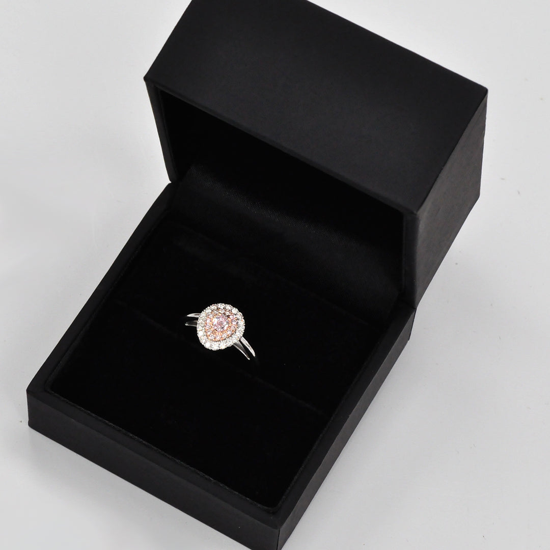 Pear Shape Faint pink diamond double halo ring