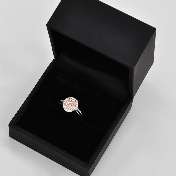 Pear Shape Faint pink diamond double halo ring