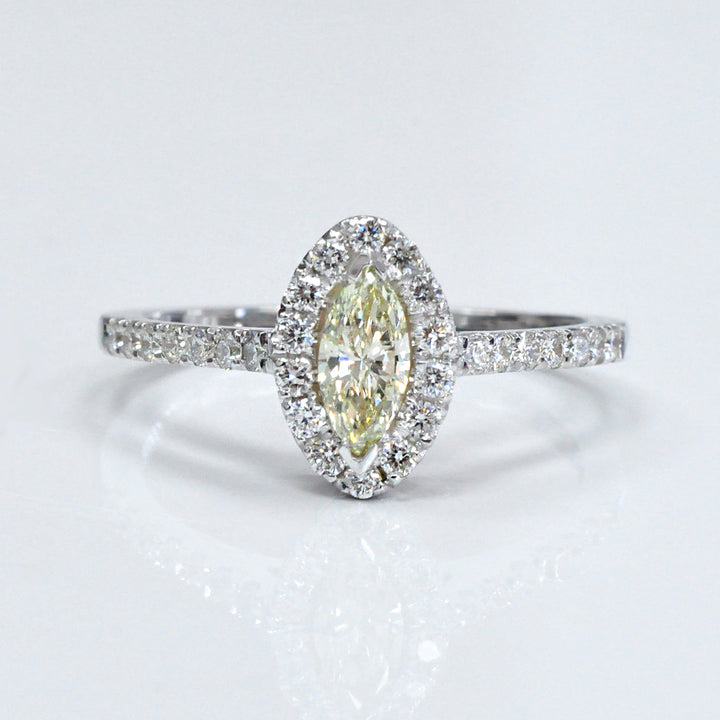 Light Yellow Marquise Diamond &amp; White Diamonds Halo Ring