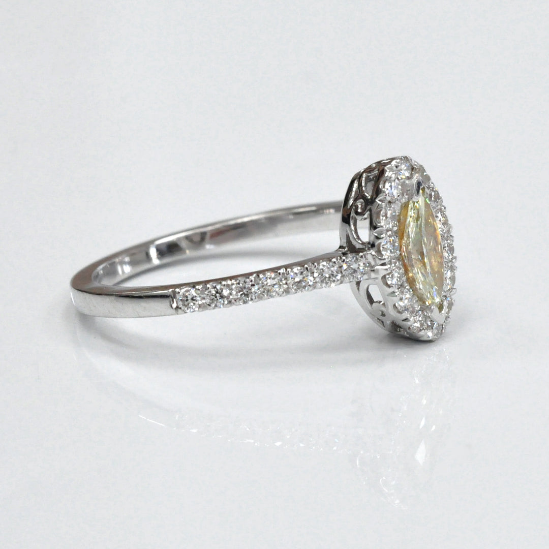 Light Yellow Marquise Diamond &amp; White Diamonds Halo Ring