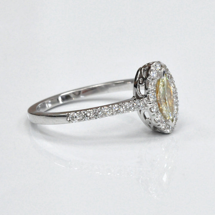 Light Yellow Marquise Diamond &amp; White Diamonds Halo Ring