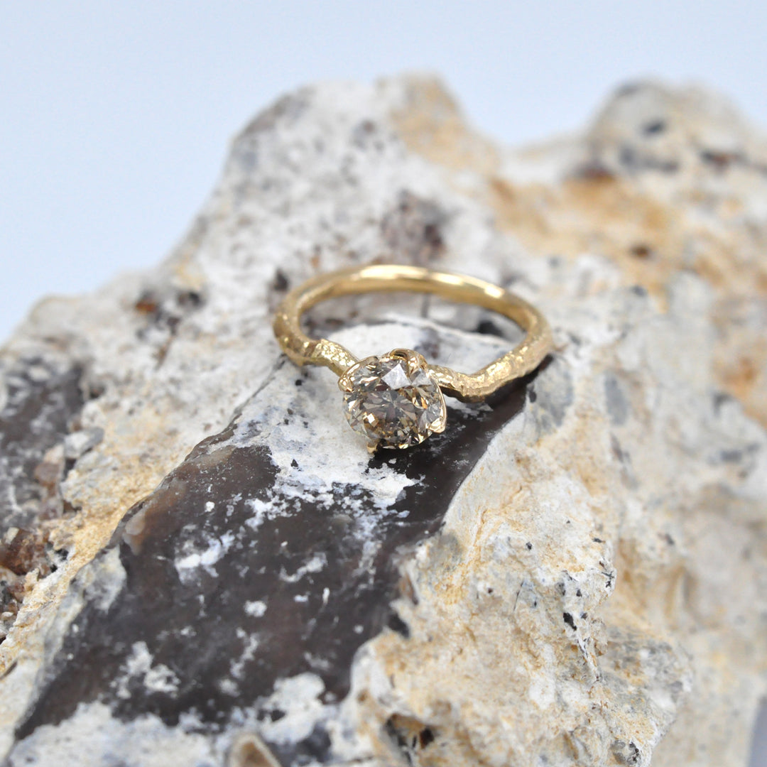 18k rough gold texture brown diamond solitaire