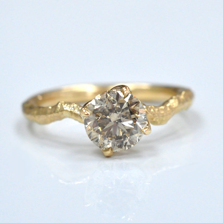 18k rough gold texture brown diamond solitaire