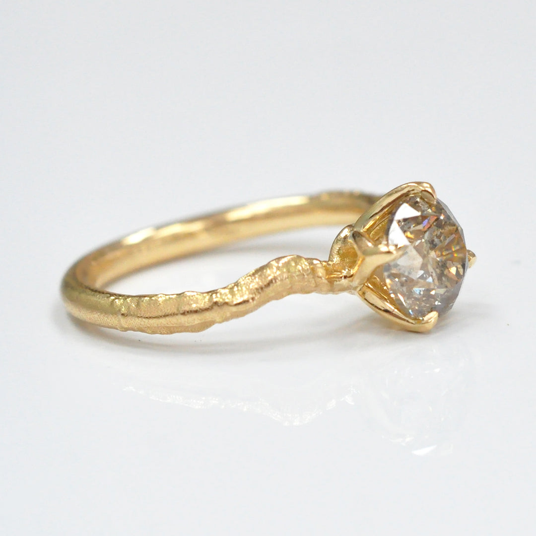 18k rough gold texture brown diamond solitaire