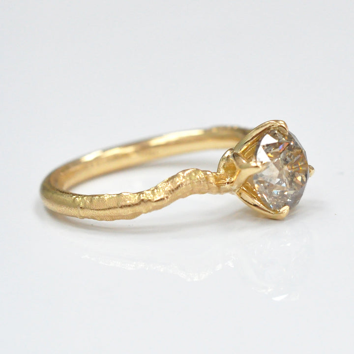 18k rough gold texture brown diamond solitaire