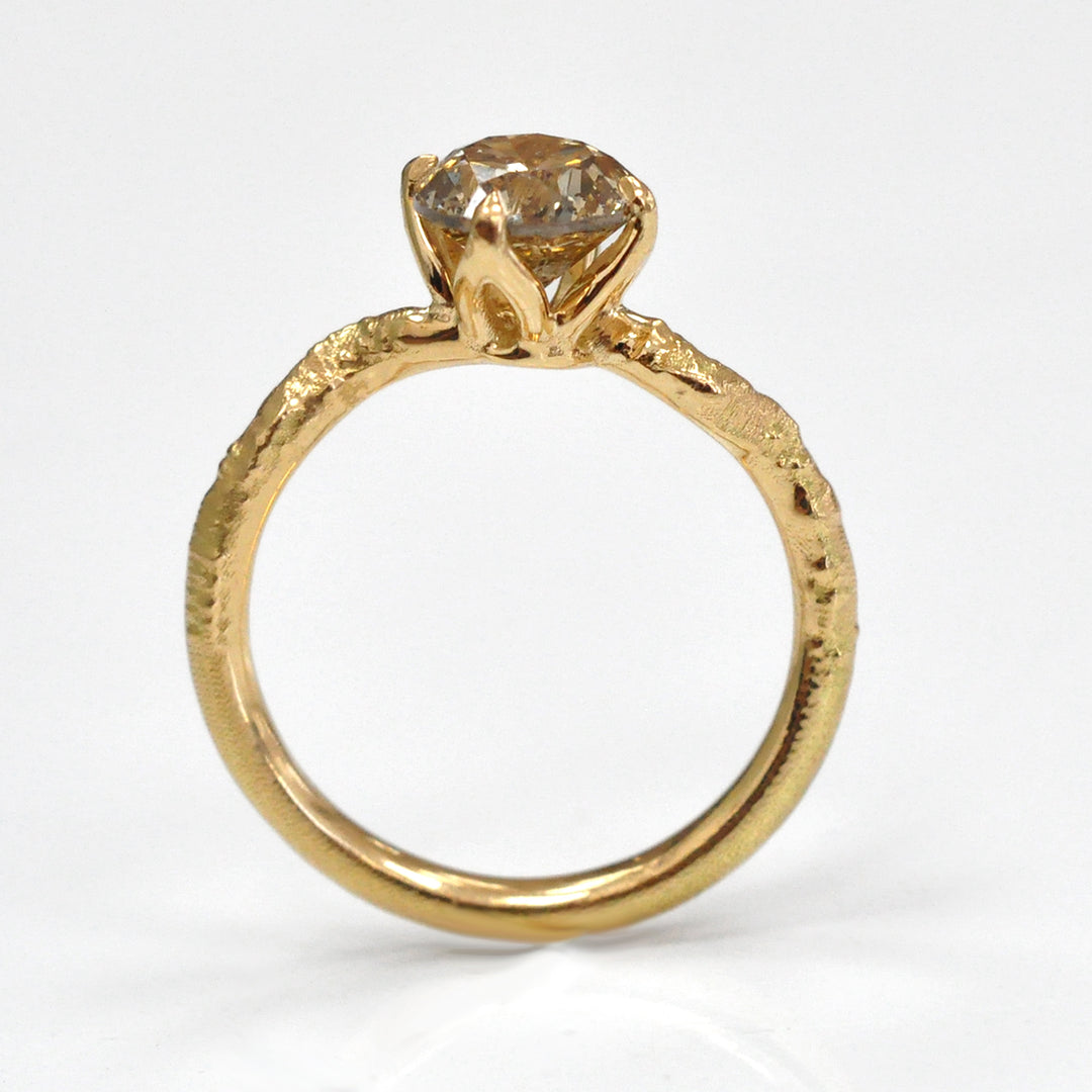 18k rough gold texture brown diamond solitaire