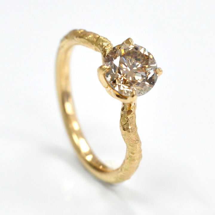18k rough gold texture brown diamond solitaire