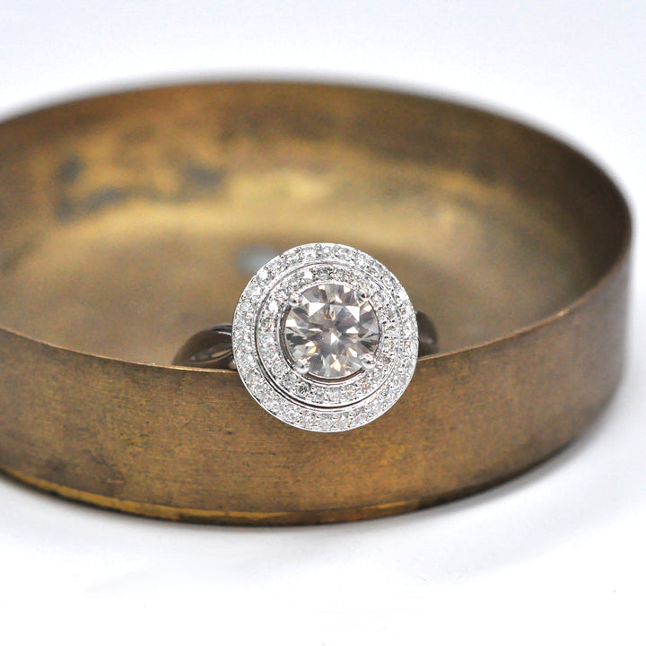 split shank white gold double halo diamonds ring