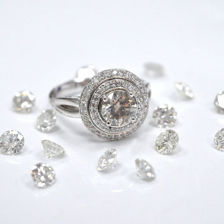 split shank white gold double halo diamonds ring