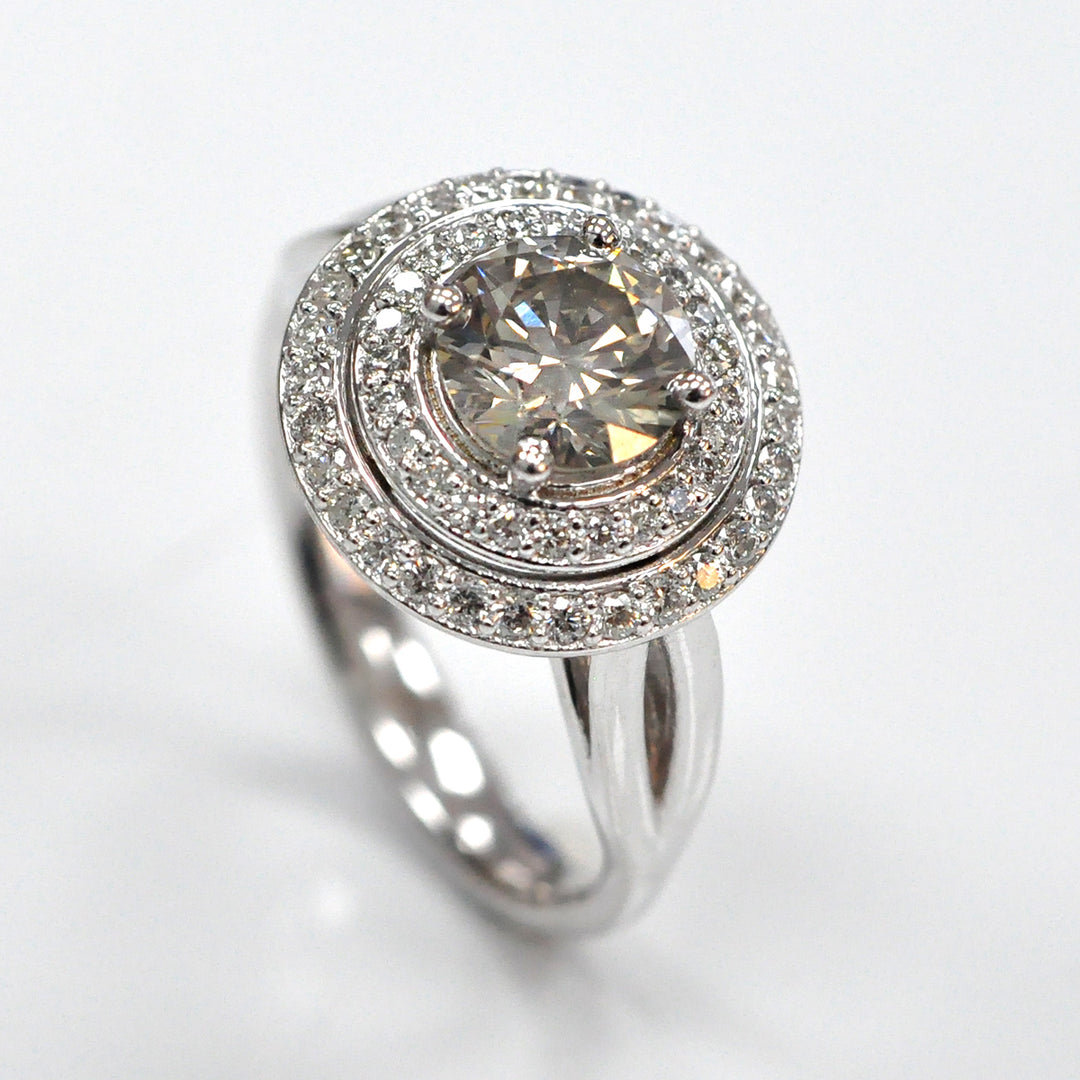 split shank white gold double halo diamonds ring