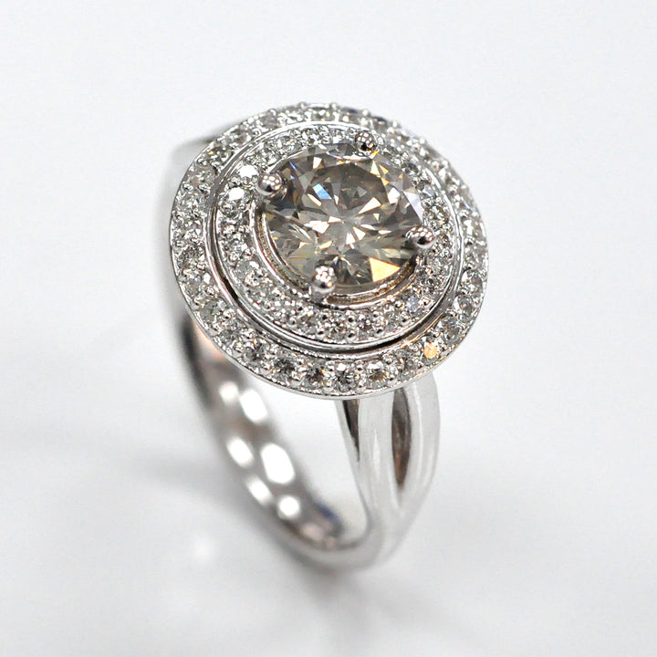 split shank white gold double halo diamonds ring
