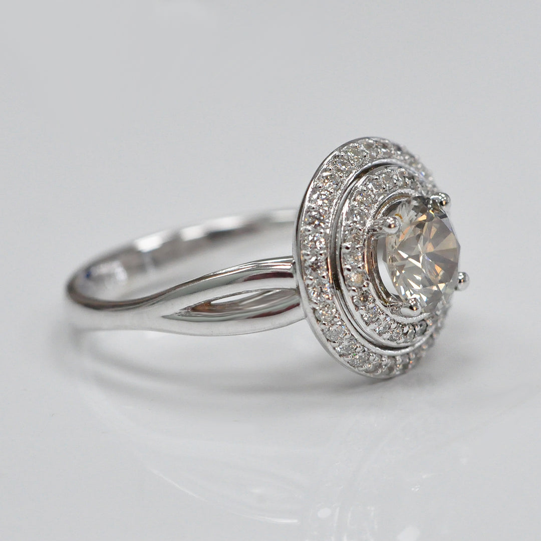 split shank white gold double halo diamonds ring