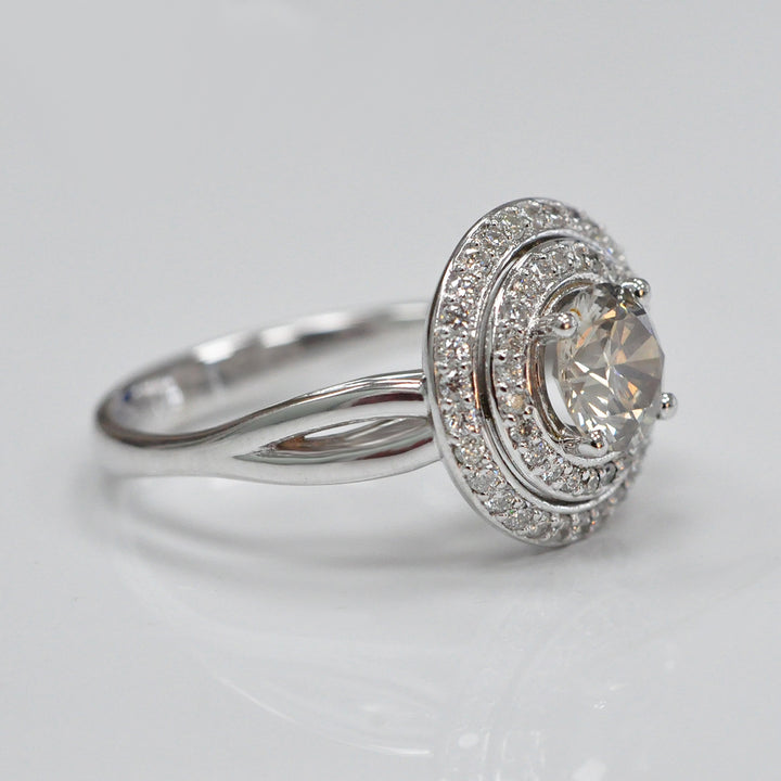 split shank white gold double halo diamonds ring