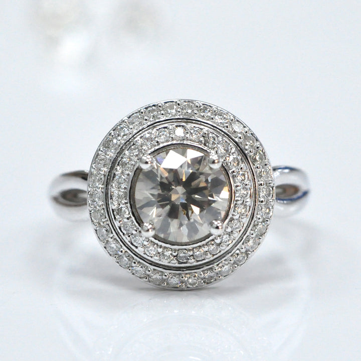 split shank white gold double halo diamonds ring