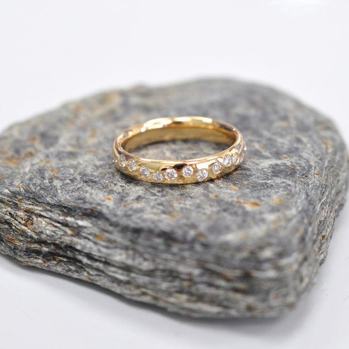 bezel set diamonds yellow gold wedding ring