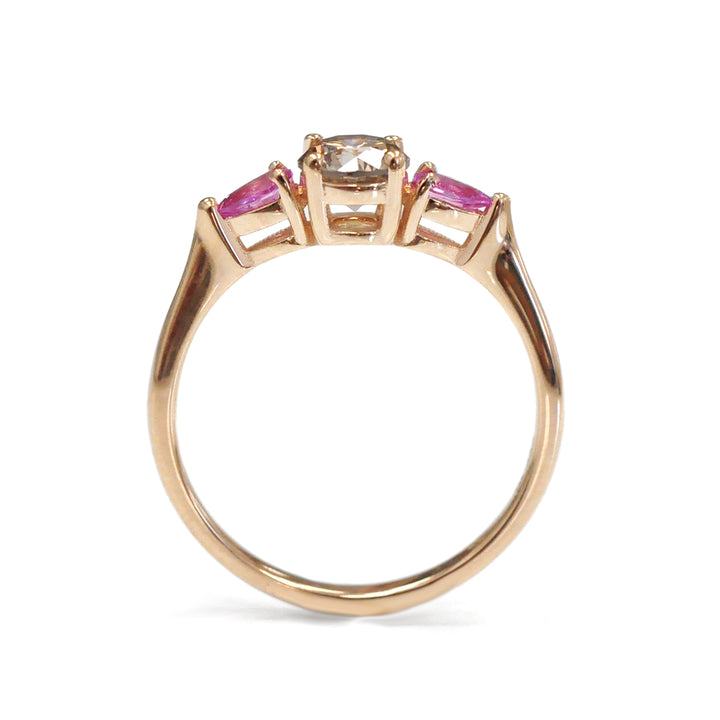 Brown Diamond &amp; Pink Sapphire 3 Stones Ring