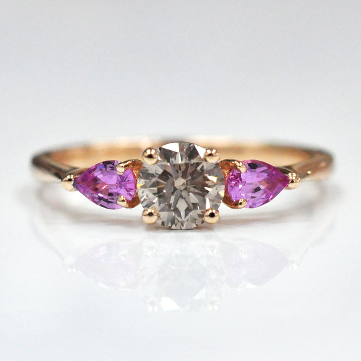 Brown Diamond &amp; Pink Sapphire 3 Stones Ring