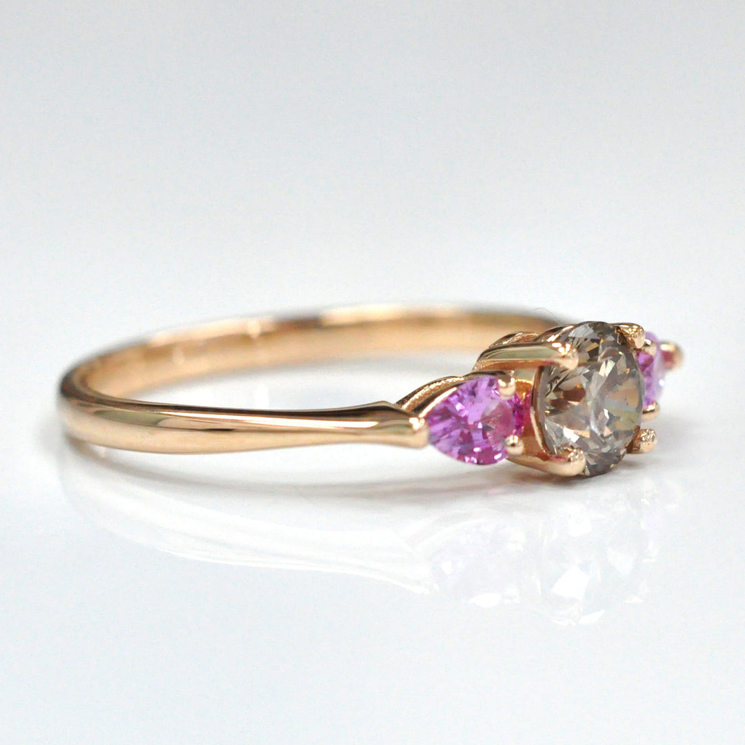 Brown Diamond &amp; Pink Sapphire 3 Stones Ring