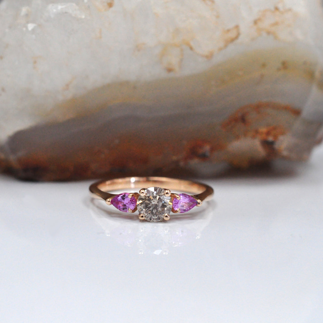 Brown Diamond &amp; Pink Sapphire 3 Stones Ring