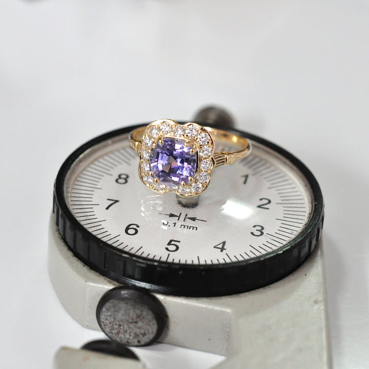 Diamonds &amp; cushion cut Tanzanite Halo ring