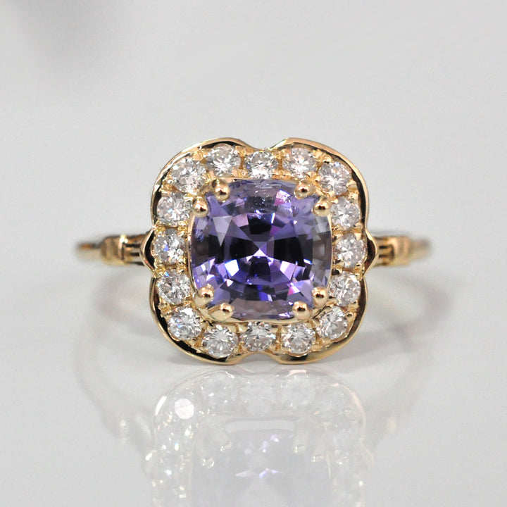 Diamonds &amp; cushion cut Tanzanite Halo ring