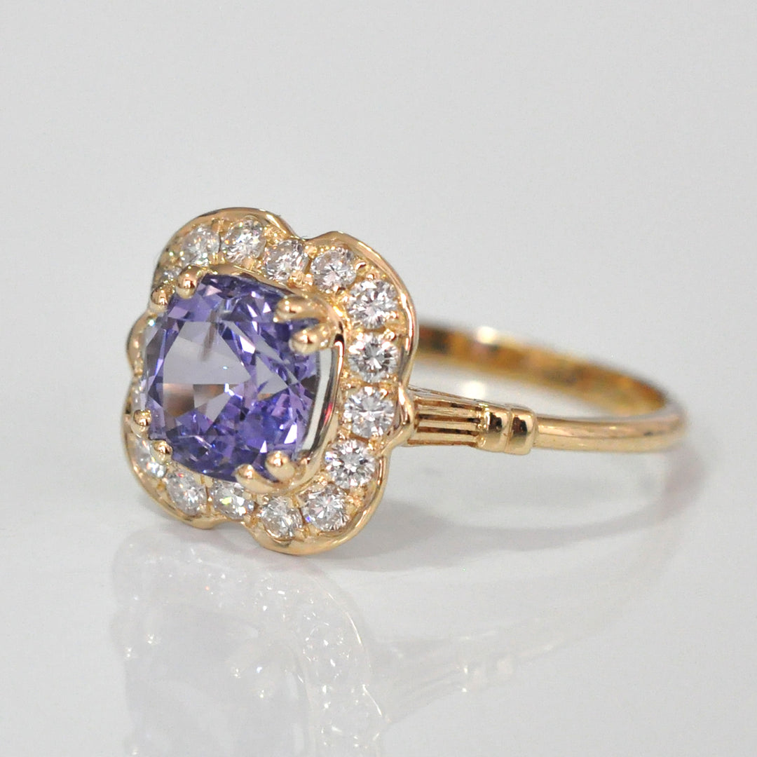 Diamonds &amp; cushion cut Tanzanite Halo ring