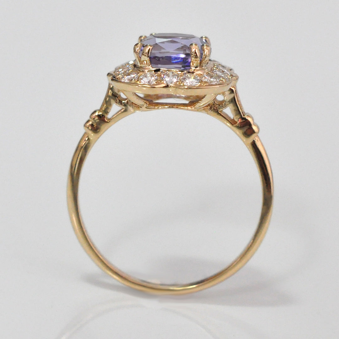 Diamonds &amp; cushion cut Tanzanite Halo ring