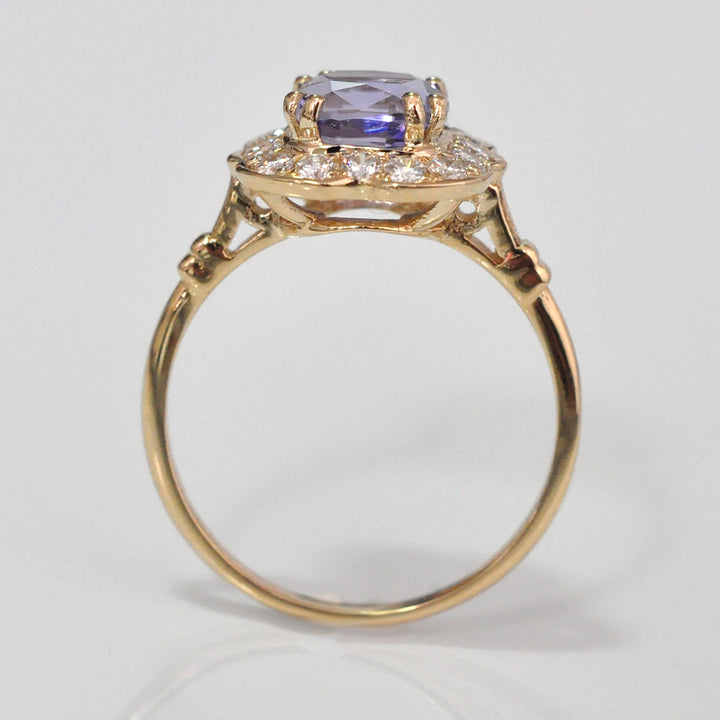 Diamonds &amp; cushion cut Tanzanite Halo ring