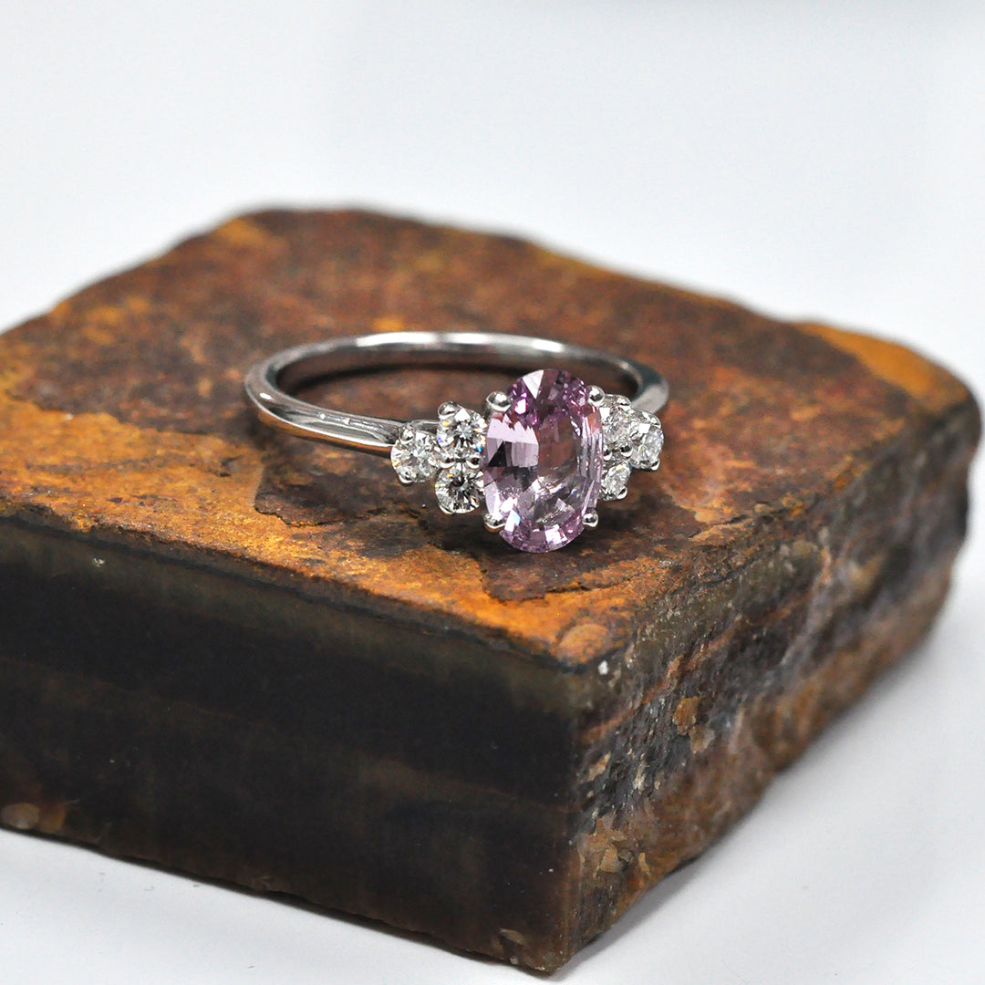 Oval Pink Sapphire and 6 Diamonds Ring