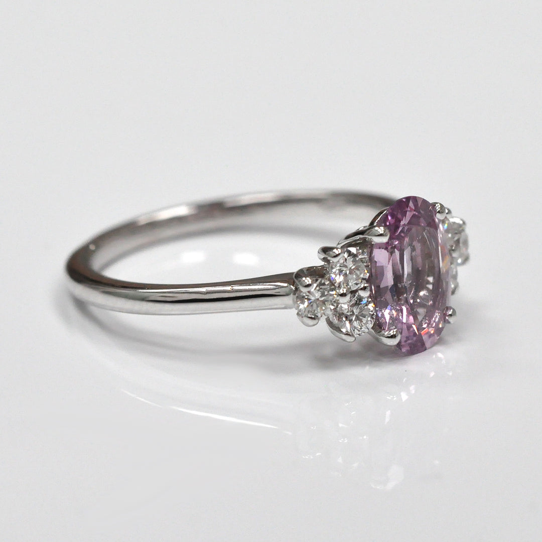 Oval Pink Sapphire and 6 Diamonds Ring