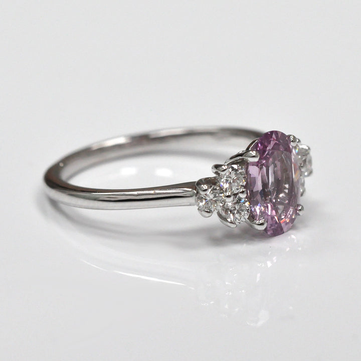 Oval Pink Sapphire and 6 Diamonds Ring