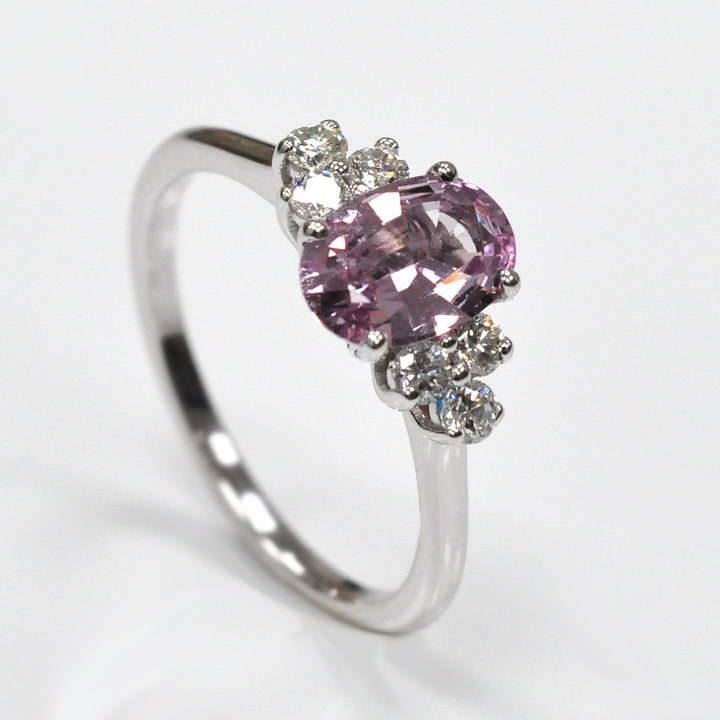 Oval Pink Sapphire and 6 Diamonds Ring