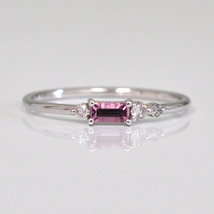 Pink Sapphire with 3 Side Diamonds Ring