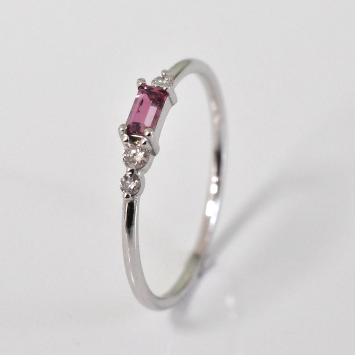 Pink Sapphire with 3 Side Diamonds Ring
