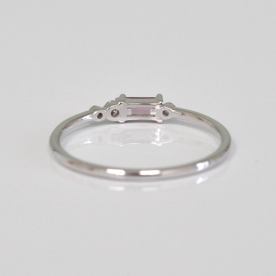 Pink Sapphire with 3 Side Diamonds Ring