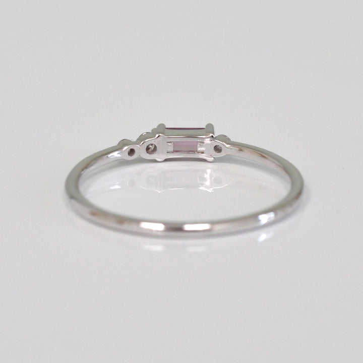 Pink Sapphire with 3 Side Diamonds Ring