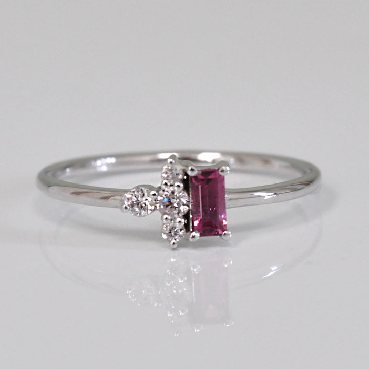 baguette Pink Sapphire and Diamond Ring