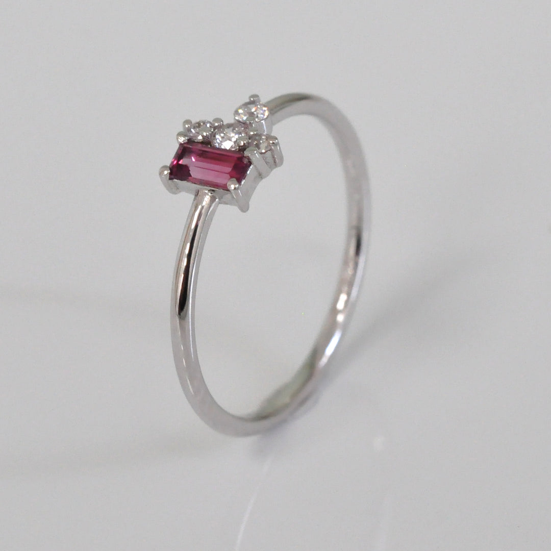 baguette Pink Sapphire and Diamond Ring