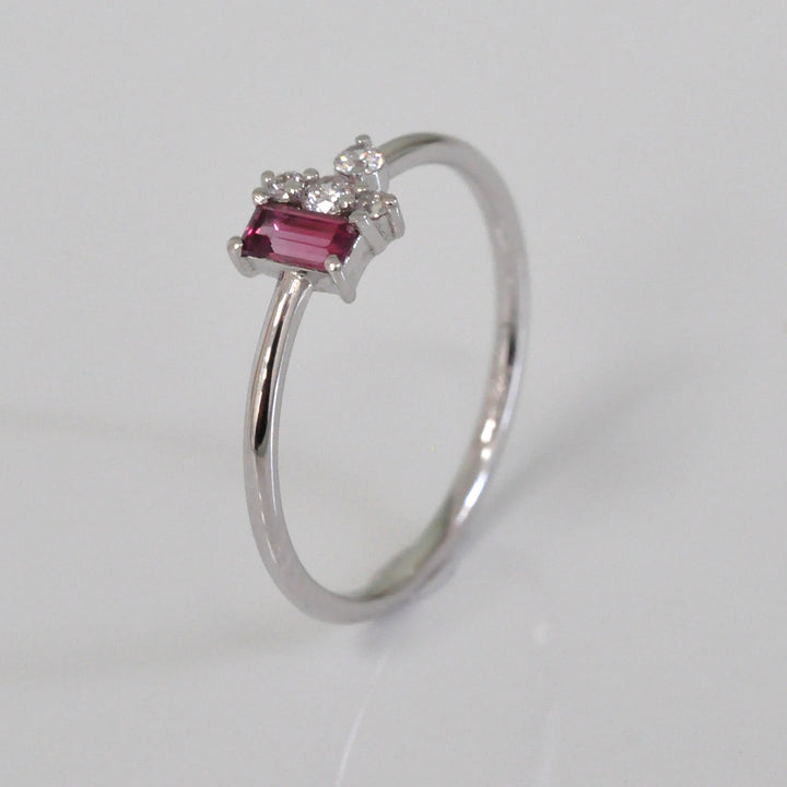 baguette Pink Sapphire and Diamond Ring